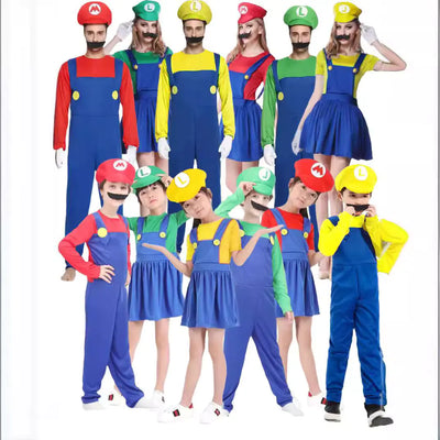 Halloween Cosplay Mario Costume for Kids and Parents