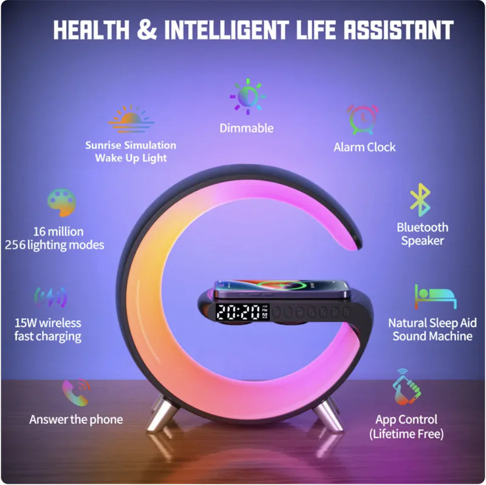Smart LED Lamp with Bluetooth Speaker & Wireless Charger