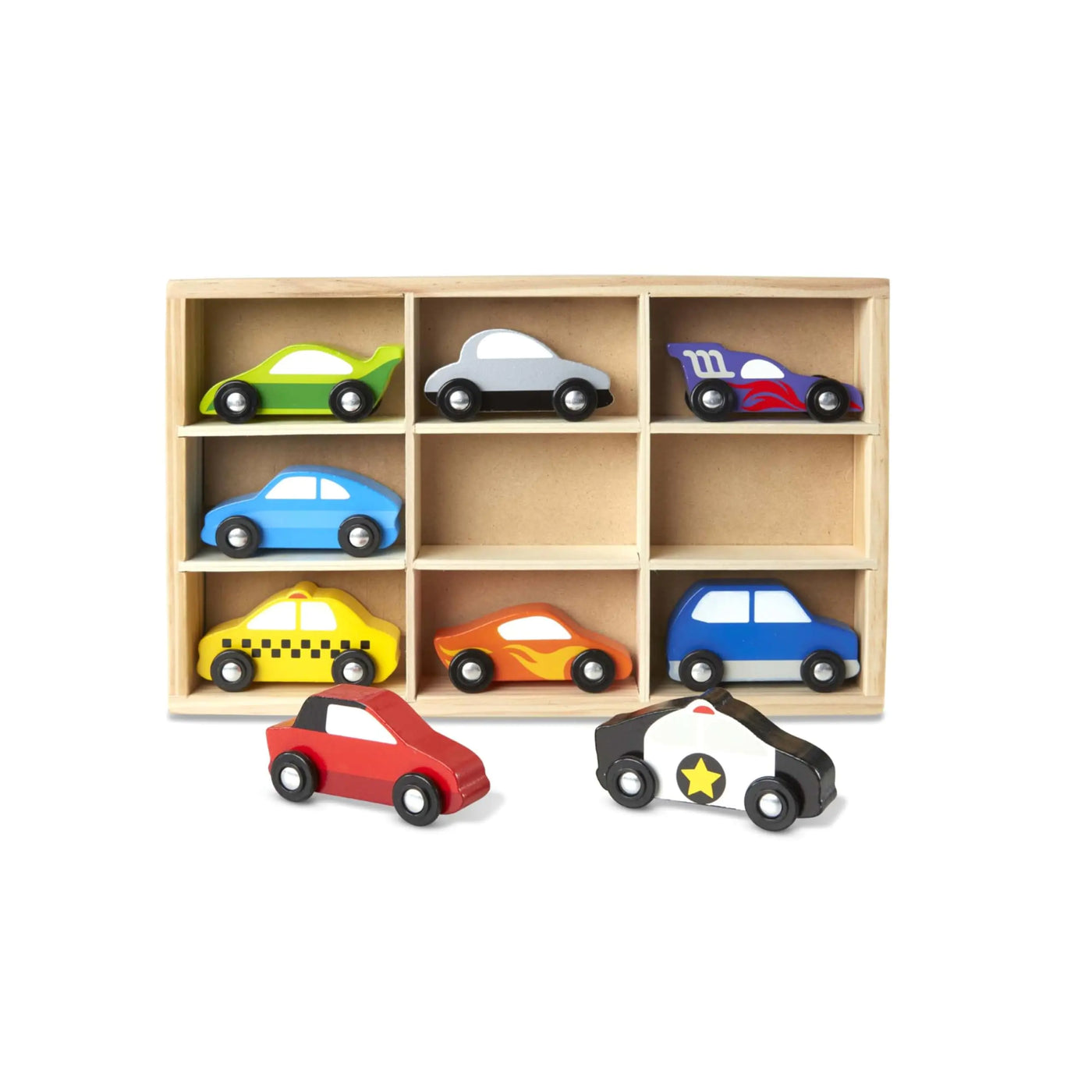 Wooden Vehicle Set in Wooden Storage box