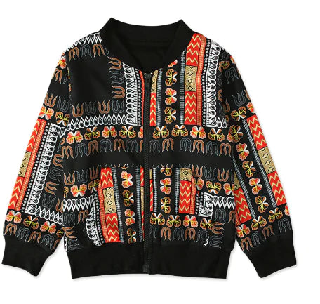 Bohemian Print Zipper Coat for Kids' Clothing