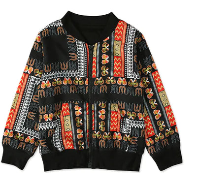 Bohemian Print Zipper Coat for Kids' Clothing