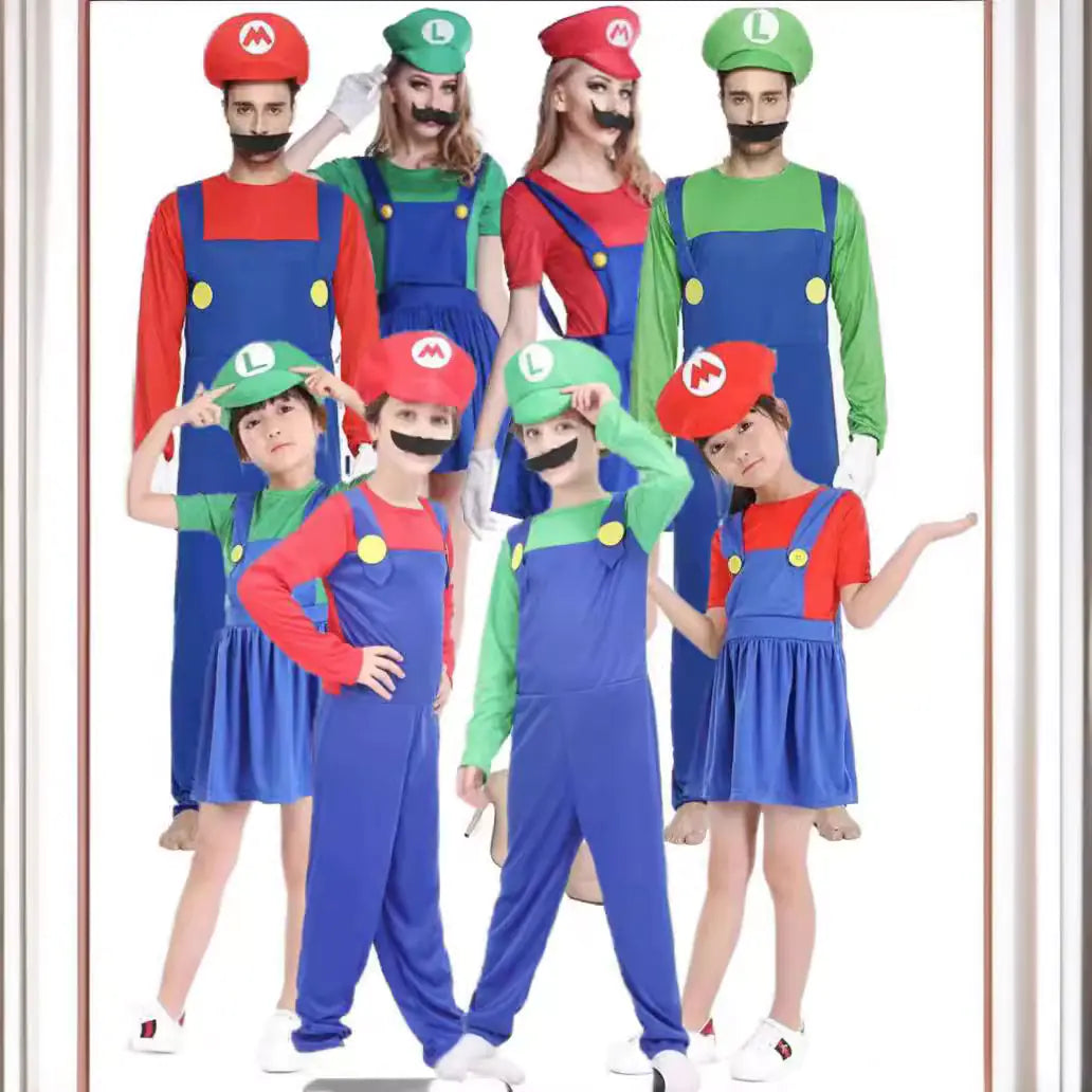 Halloween Cosplay Mario Costume for Kids and Parents