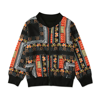 Bohemian Print Zipper Coat for Kids' Clothing