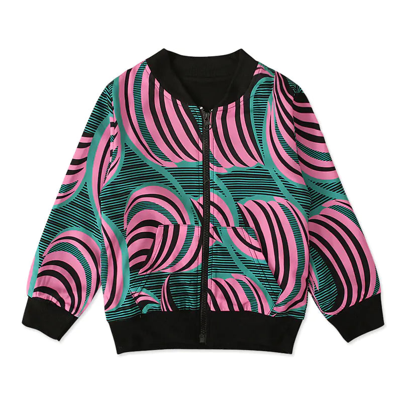 Bohemian Print Zipper Coat for Kids' Clothing