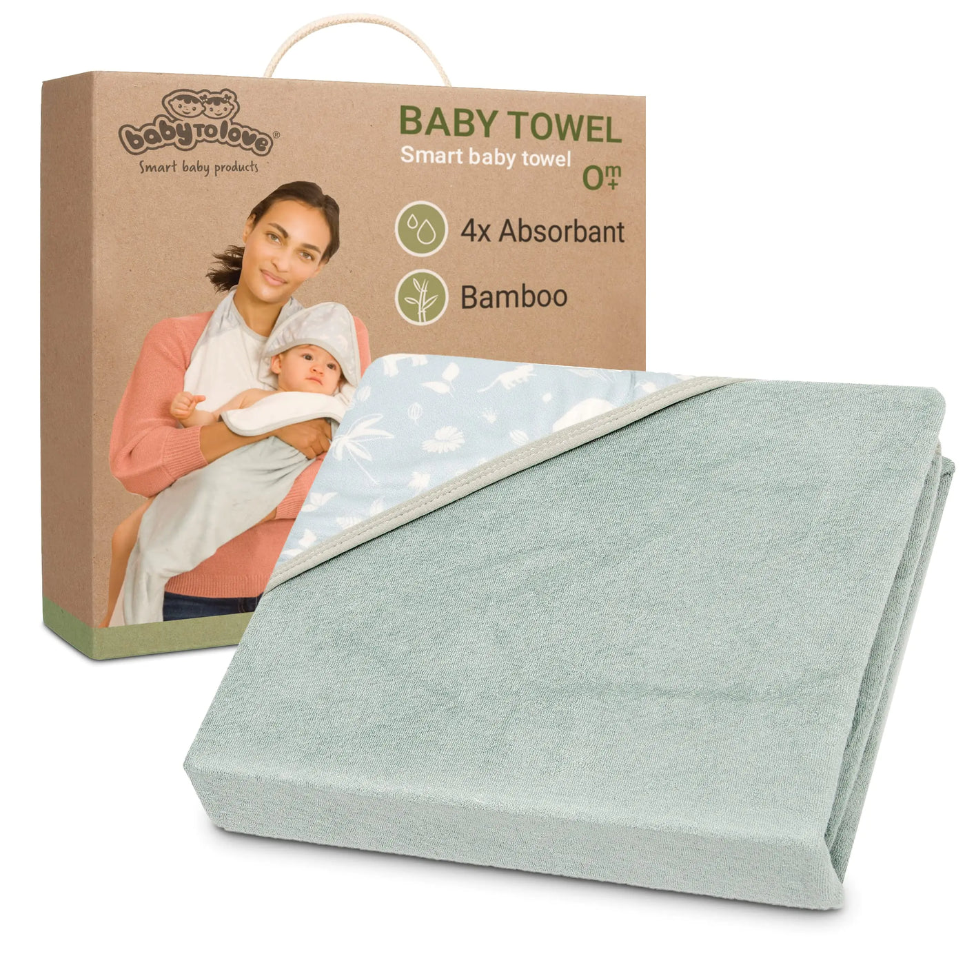 Extra Large Smart Baby Towel | Parents Stay Dry | Ultra Soft | Green Tropic