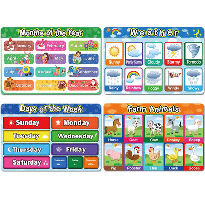 4 Pieces Educational Placemats Weather/Months/Days/Farm Animals